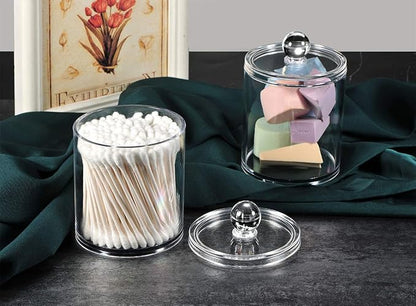 Farmhouse Decor Apothecary Jar Set,Mason Jar Bathroom Vanity Storage Organizer Canister-Qtip Holder Plastic Acrylic Jar for Cotton Swabs,Cotton Pads,Floss Picks,Paper Clips,Hair Clips(4 Pack)