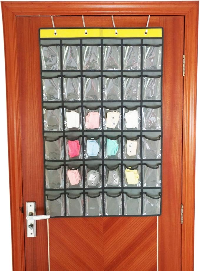 NIMES Hanging Closet Underwear Sock Jewelry Storage Over The Door Classroom Cell Phone Calculator Organizer 36 Clear Pockets (GREY)