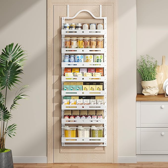 8-Tier Over The Door Pantry Organizer, Large 2 IN 1 Wall Mount or Hanging Spice Rack, Pantry Door Organizer and Storage with Adjustable Basket, Door Spice Rack for Pantry, White