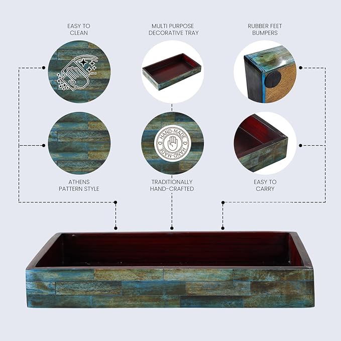 Handicrafts Home Small Bathroom Tray for Countertop, Bone Inlay Vanity Tray for Cosmetics, Guest Towel Holder, Decorative Serving Tray for Bathroom & Kitchen Counter Organizer, Vintage Decor - 10x6