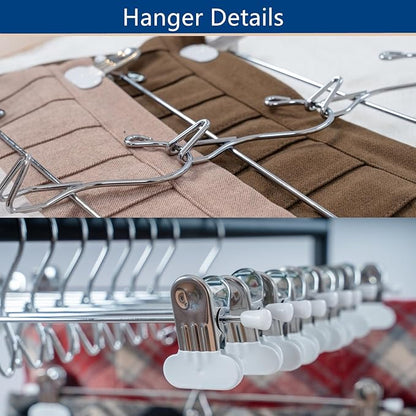13 Inch White Heavy Duty Add-on Stackable Metal Hanger for Trousers Pants Skirt with Extra Strong Clips Pack of 10