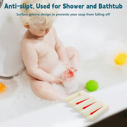 Silicone Soap Dish,Self Draining Soap Holder Perfect for Shower,Bathroom Sink,Kitchen Sink & Travel,Non-Slip Bar Soap Holder Extend Soap Life,Keep Soap Bars Dry & Easy Cleaning Beige-2Pcs