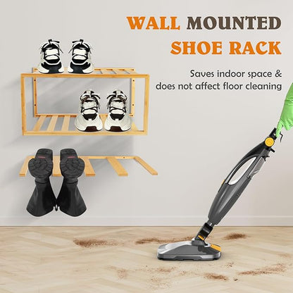 Boot Hangers Hanging Shoe Rack Wall Mounted Floating Tall Boot Holder, Bamboo Wader Organizer 3-Tier Display Shoe Rack, Holds 6 Pairs, for Entryway, Hallway, Bedroom, Garage