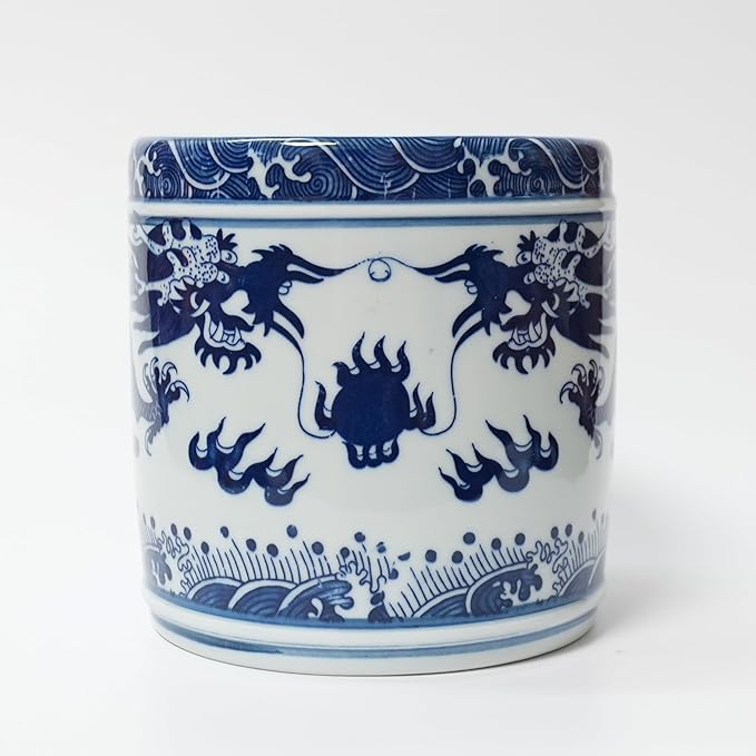 Kitchen Utensil Holder for Kitchen Countertop, Cooking Utensils Holder, Large Utensil Crock, Ceramic Spatula Holder for Counter, Blue and White Tool Holder