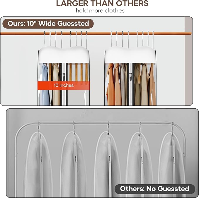 KEETDY 10" Guessted Garment Bags for Hanging Clothes, All Clear 60" Long Dress Bag for Closet Storage for Gowns, Coats, Suits Cover（4 Packs）