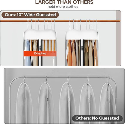 KEETDY 10" Guessted Garment Bags for Hanging Clothes, All Clear 60" Long Dress Bag for Closet Storage for Gowns, Coats, Suits Cover（4 Packs）
