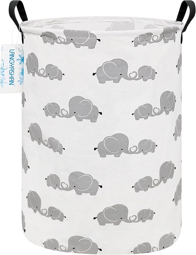 Storage Bin, Canvas Fabric Collapsible Organizer Basket for Laundry Hamper,Toy Bins,Gift Baskets, Bedroom, Clothes,Baby Nursery (Full Love Elephant)