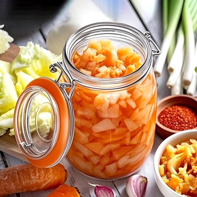 32 oz Wide Mouth Mason Jars with Airtight Hinged Lids, Large Glass Jar with Lid for Pickling, Fermentation, Canning, Food Storage – Set of 4 Glass Storage Containers