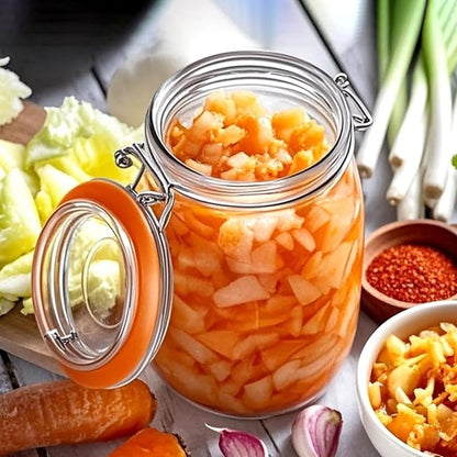 32 oz Wide Mouth Mason Jars with Airtight Hinged Lids, Large Glass Jar with Lid for Pickling, Fermentation, Canning, Food Storage – Set of 4 Glass Storage Containers