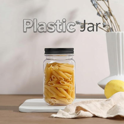 novelinks 16 oz Clear Plastic Jars with Lids, Refillable 16oz Mason Jars with Lids & Storage Containers for Kitchen & Household Use (10 Pack,Black)