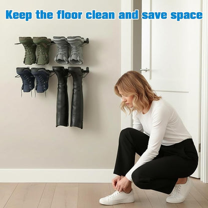 2 Pcs Wall Mounted Boot Rack, Black Metal Wader Hangers Shoe Rack 2 Pair Sturdy Wall Mounted Tall Boots Organizer with Screws and Expansion Tubes for Entryway, Garage, Home, Closet