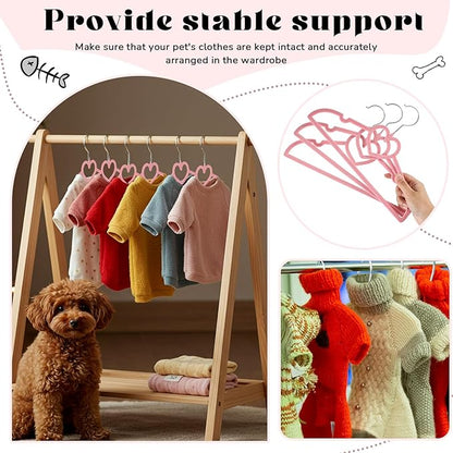 12 Pcs Pink Dog Clothes Hangers 13'' Non-Slip & 360° Swivel Pink Velvet Pet Hangers for Dogs and Cats Rustproof Metal Hooks, Space-Saving for Home Storage & Grooming Salons