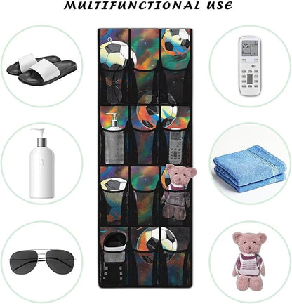 Tie-Dye Soccer Ball Over Door Hanging Organizer, 12 Colorful Pockets Sports Decor Storage for Dorm Room & Game Room, No Drill Easy Install for Shoes & Balls