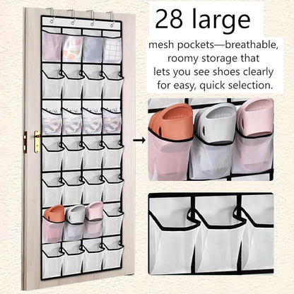 ZHQZZPHOver the Door Shoe Organizer 28 Pockets Clear Hanging Shoe Rack for Door and Wall Large Storage Shoe Holder Perfect for Kids Shoes Organizer White