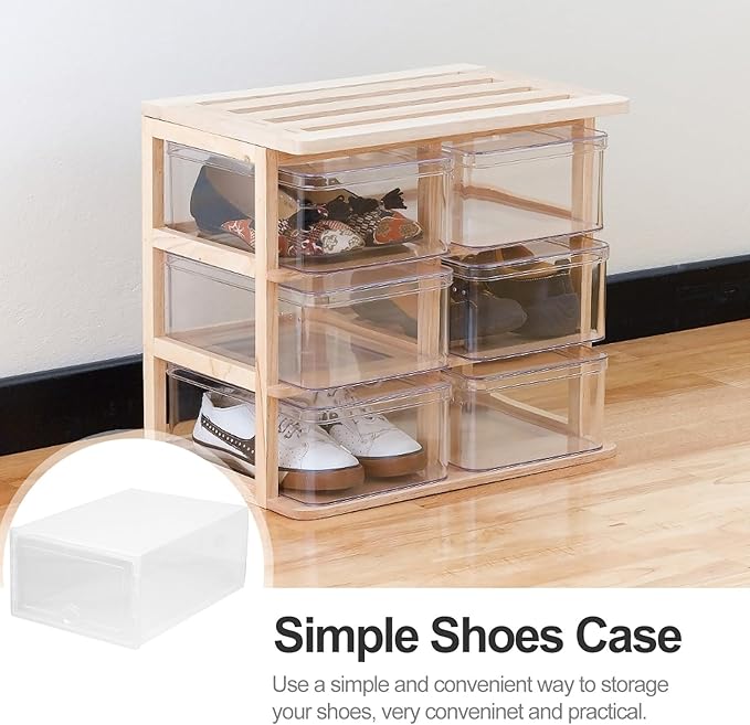 NUOBESTY Plastic Shoe Box Storage Container with Lid Drawer-style Shoe Organizer for Home Closet 33x23x14cm 6pcs