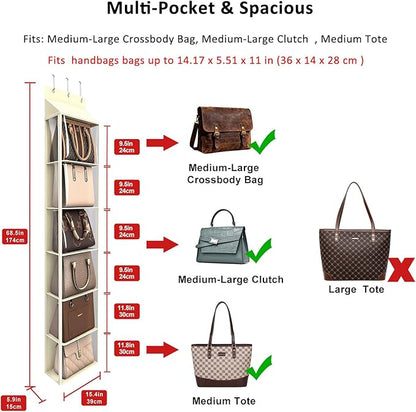 Lirex Over The Door Purse Organizer & Purse Shelf for Closet – Handbag Storage Organizer with Purse Hanger. Perfect for Scarves, Hats, and Leggings. L (15.7'' x 5.7'' x 68''), Cream White
