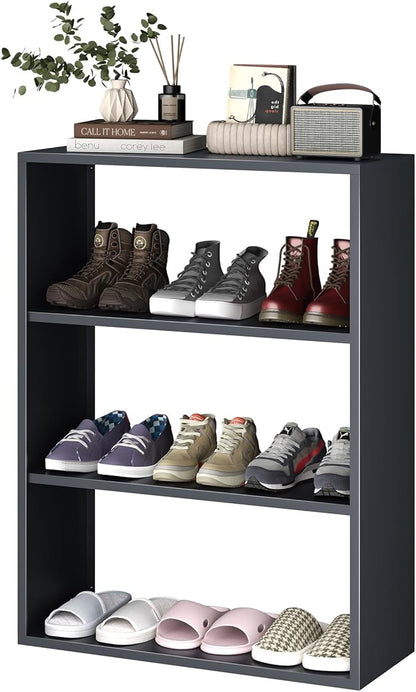 OSEILLC 4-Tier Free Standing Shoe Racks,Open Storage Rack for Entryway, Living Room, Bedroom, Garage，Metal Bookshelf/Bookcase,Small Shelf (Black)