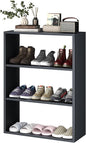 OSEILLC 4-Tier Free Standing Shoe Racks,Open Storage Rack for Entryway, Living Room, Bedroom, Garage，Metal Bookshelf/Bookcase,Small Shelf (Black)