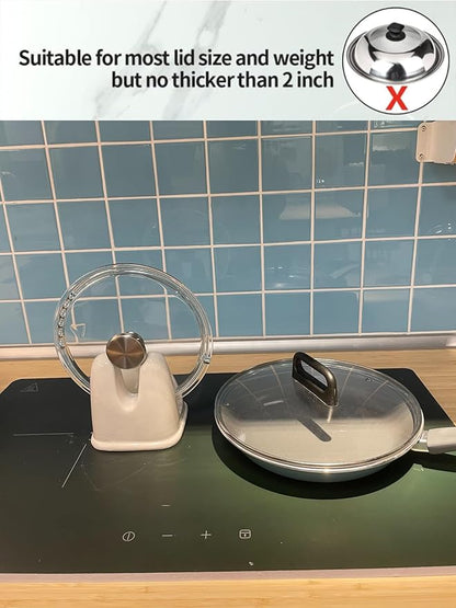 Pot Lid Holder, Large Ceramic Lid Rest for Kitchen Countertop & Stovetop - Heat Resistant, Stable Design for Pans & Pots (White)