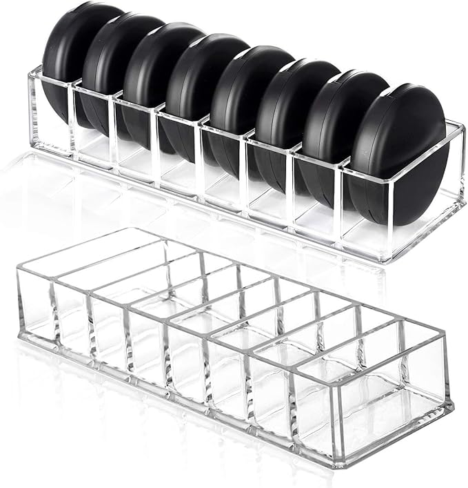2 Pcs Clear Acrylic Compact Organizer Blushes Highlighters Eyeshadow Makeup Organizer, 8 Spaces
