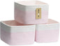 MiniArk Small Organizing Baskets for Cubes Shelf, 9.7x9.7x7.1 Inch Rope Woven Storage Bins for Nursery Shelves Storage, Cute Toy Basket, Square 3 Packs Off White Pink