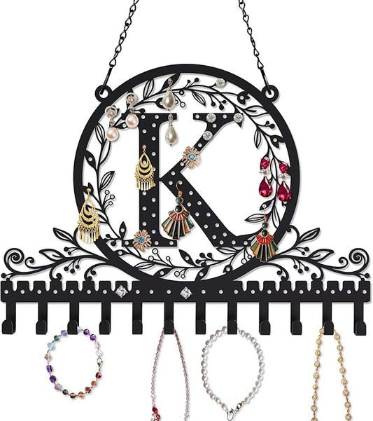 Wall-Mounted Metal Earring Holder Hanging Jewelry Organizer for Earrings and Necklaces Space-Saving Wall Display with Hooks for Jewelry Storage (jewelry stand K)
