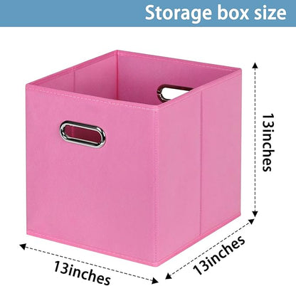 Black Fabric Cubby Storage Bins,13x13x13 Inches ,Cube Organizer Bin Foldable Storage Boxes with Dual Handles Fabric Organizer Box and collapsible Storage basket,Set of 6,Pink