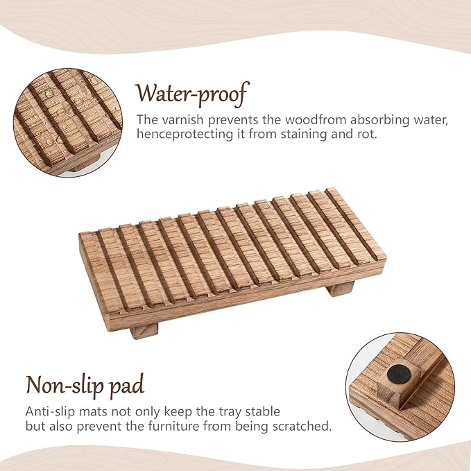 Bathroom Tray Rustic Farmhouse Bathroom Decor Wood Display Stand Riser Kitchen Soap Dish Holder for Vanity, Countertop, Sink, 8.6 * 3.6 Brown