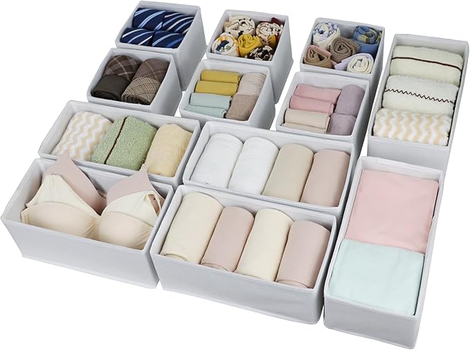 Fordonral Drawer Organizer Clothes, Foldable Fabric Dresser Organizer Closet Organizers and Storage Box for Underwear,Folded Clothes,Baby Clothing,Socks,Bra,Towels,Ties(6M+6S,White)