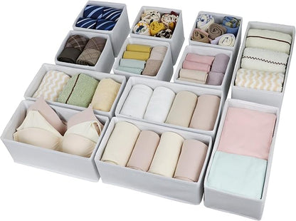 Fordonral Drawer Organizer Clothes, Foldable Fabric Dresser Organizer Closet Organizers and Storage Box for Underwear,Folded Clothes,Baby Clothing,Socks,Bra,Towels,Ties(6M+6S,White)