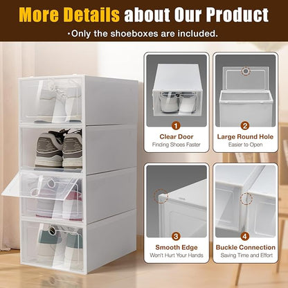 24 Pack Plastic Shoe Organizer Boxes, Foldable Shoe Storage Containers with Lids for Closet DIY Install for Bedroom, Living Room - 13 x 9.1 x 5.5 Inches