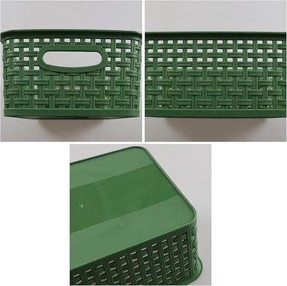 Plastic Kitchen Basket, Woven Storage Baskets, 6 Packs Deep Green