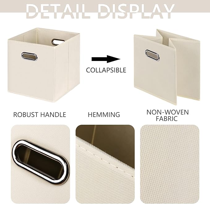 Fabric Cloth Storage Bins,Fabric Cube Organizer with Dual Handles Foldable Cube Storage Baskets for Home Bedroom Storage,Set of 10,(Creamy-White)
