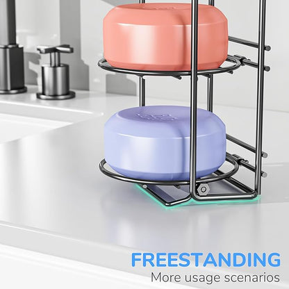 galasily Shower Soap Shampoo Bar Holder, Self Adhesive&Freestanding Draining Soap Caddy for Bathroom Wall Accesories, Apartment Essentials Decor (Black, 4-Tier)