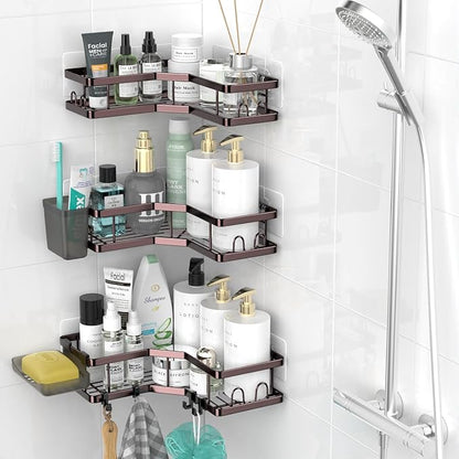AKTECKE Corner Shower Caddy Organizer Shelf: Adhesive No Drilling Shower Rack Bathtub Shelves - 3Pack Rustproof Bathroom Shower Shelf