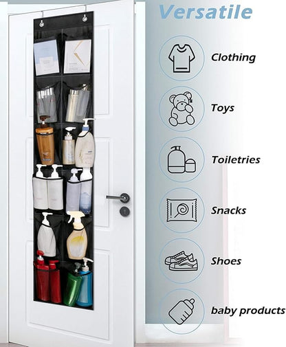 MISSLO Over The Door Shoe Organizer 12 Large Mesh Pockets Hanging Narrow Closet Door, Black, 2 Pack
