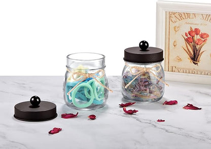 SheeChung 6 Pack Qtip Holders with Labels, Bathroom Organizers and Storage, Bathroom Decor, Apothecary Jars with Lids, Small Mason Jars for Qtips, Cottons, Floss, Balls, Cotton Swabs-Bronze