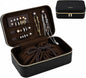Travel Jewelry Organizer Case for Women Girls, Small Portable Jewelry Box with Compartments, Drawstring Pouch, Waterproof PU Leather Storage for Rings Earrings Necklace Bracelet, Mom Wife Gift – Black