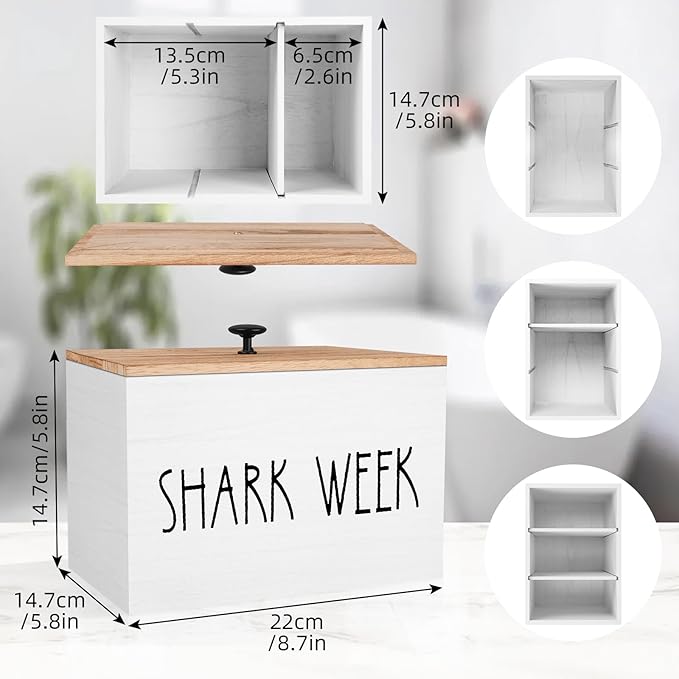 Tampon Holder for Bathroom, Feminine Product Organizer with Lid, Shark Week Tampon Storage Pad and Lady Stuff Box Tampon Organizer for Bathroom (White)