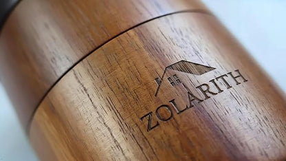 Wooden Salt Box with Magnetic Swivel Lid, Acacia Wood, Dual Compartments, 9x10.5cm, Kitchen Storage Container with Spoon
