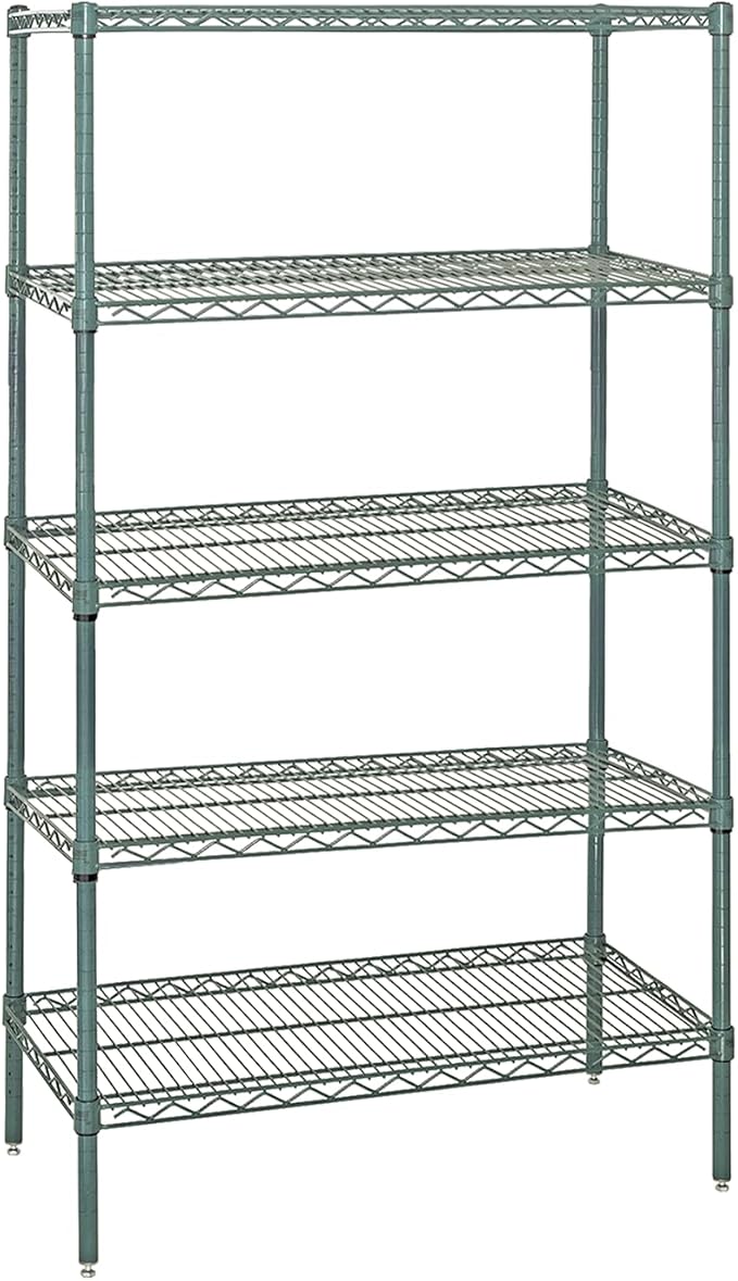 Quantum Storage Systems WR74-1248P-5 Starter Kit Wire Shelves Green Epoxy 5 Shelves 74" H x 48" W x 12" D