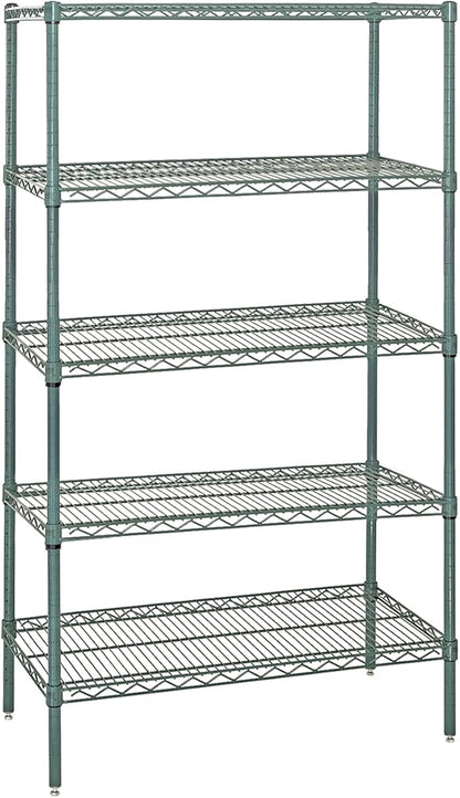 Quantum Storage Systems WR74-1242P Wire Shelving Starter Kit, 42" W x 12" D x 74" H, 600 lbs Capacity, Carbon Steel, Epoxy Coated, Green, NSF