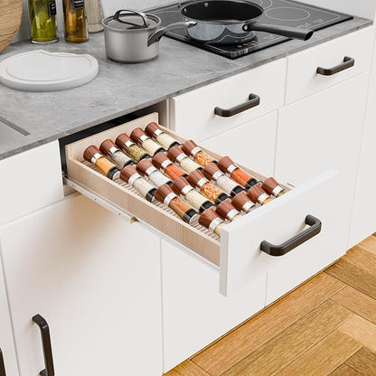 Yieach 4 Pack Adjustable Narrow In Drawer Spice Organizer - Expandable From 9'' to 17.7'' - Acrylic Drawer Seasoning Organizer,Clear Spice Drawer Insert Tray for Drawers Condiment,Jar Organization