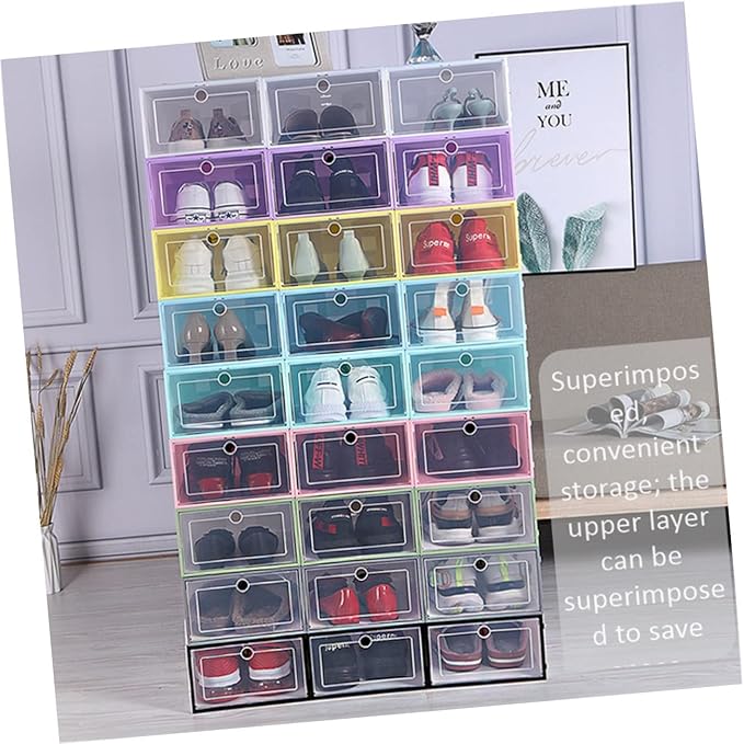 KOMBIUDA 6pcs Stackable Transparent Shoes Organizer Box Drawer Design for Space-saving Shoe Storage Breathable Container for Closet and Entryway