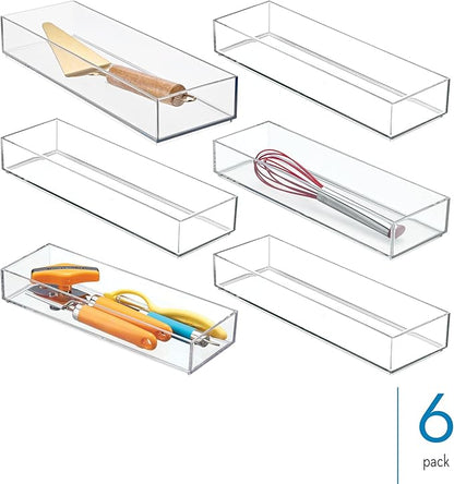 iDesign Plastic Makeup Drawer Organizer Tray - Vanity Organizer or Desk Drawer Organizer - Set of 6 - Clear