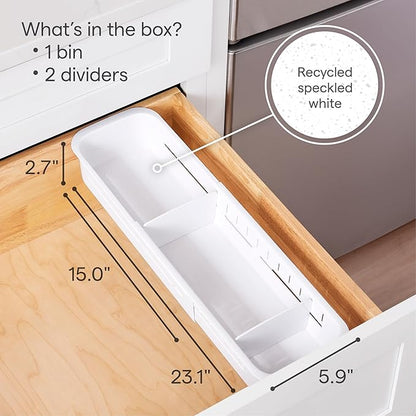 YouCopia DrawerFit Expandable Kitchen Drawer Organizer: Sliding Storage Tray for Utensils & Accessories in Deep Drawers, Expandable 15–23" wide, White Speckled BPA-free