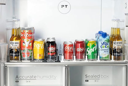 Baraiser Drink Organizer for Fridge, Self-Pushing Soda Can Organizer for Refrigerator, Width Adjustable Pusher Glide, Automatic Drink Dispenser (5 Rows, White)