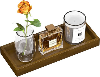 ZHWS Bathroom Vanity Tray for Toilet Tank, Perfume, Jewelry, Candle, Makeup, Decorative Tray, Kitchen Tray Counter Organizer for Soap Dispenser, Coffee Table Brown 11.3”L x 4.4”W x 1.14”H