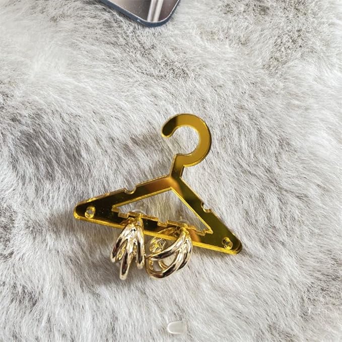 Cute Earring Rack Holder Coat Hangers Shape Unique Earring Display Stand Acrylic Ear Studs Display Rack Earring Hanging Organizer(Gold)