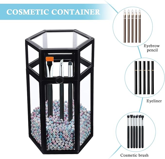 Luxshiny Acrylic Organizers Pencil Holder Makeup Brush Holder Vintage Brush Holder Makeup Brush Storage Box With Lid And Colorful Pearls Makeup Brush Holder Aesthetic